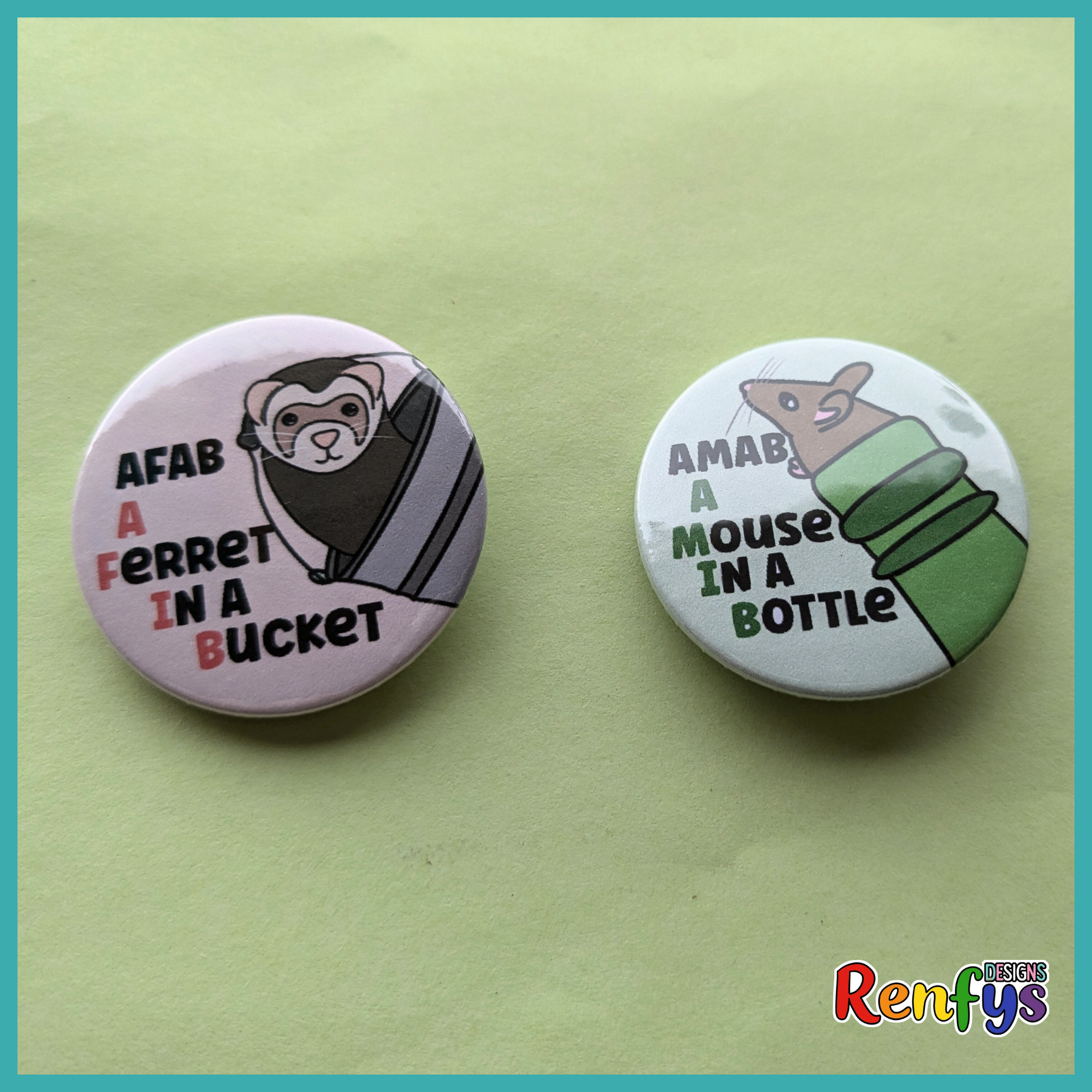 A Ferret in A Bucket/A Mouse in A Bottle - AFAB/AMAB badges - Image 2